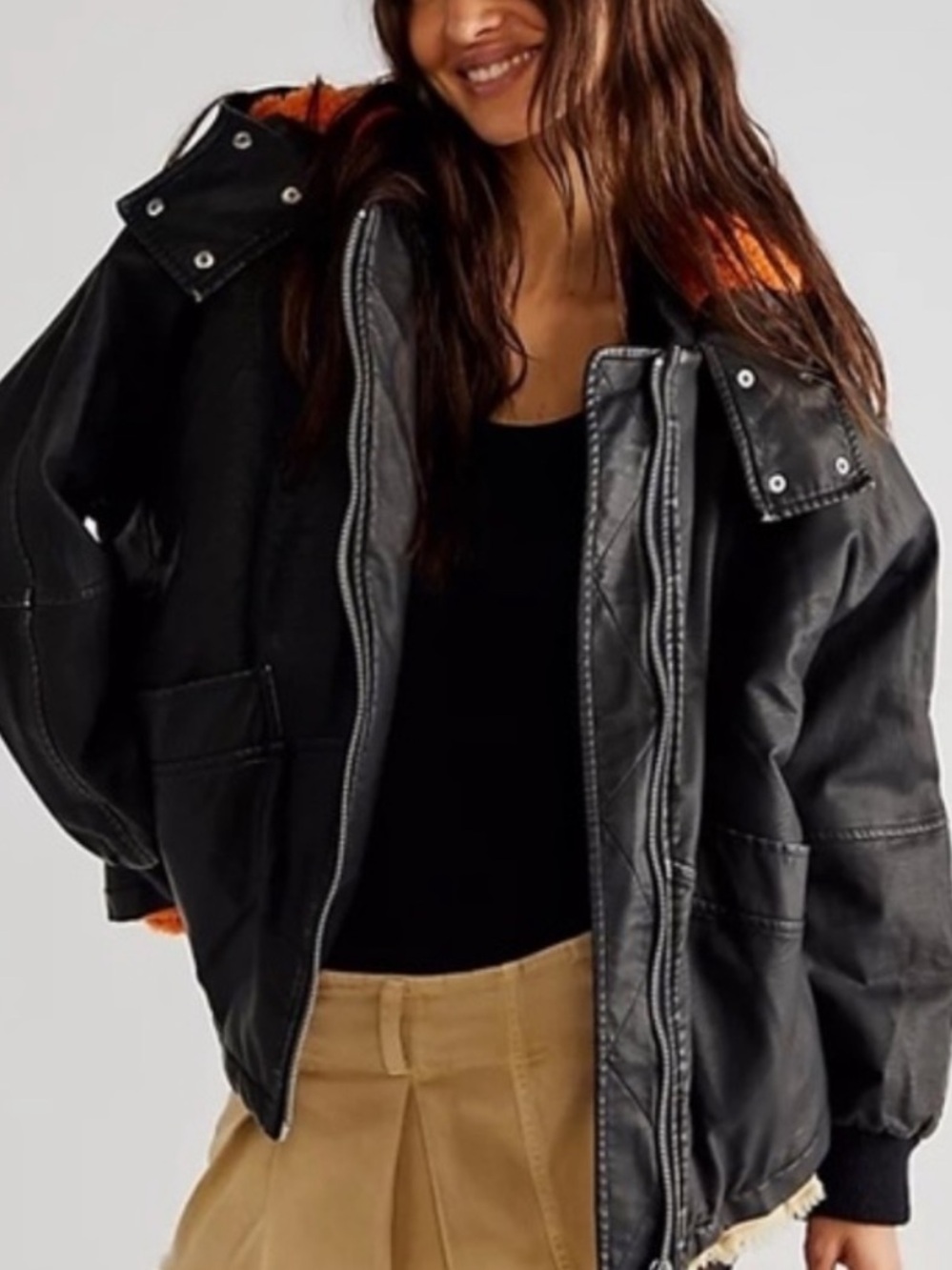 Free People We the Free Moxy Trapeze Vegan Leather oversized jacket size xs
